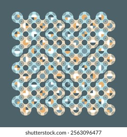 Intricate geometric Truchet vector pattern with random tiled wavy shapes and circles. Modern geometric illustration for T-shirt prints, home decor, carpets, tablecloth and stationery.