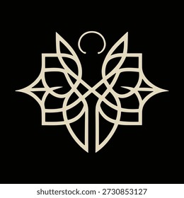 Intricate gold celtic knotwork design on with moon symbol