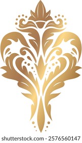 Intricate gold floral pattern showcasing a symmetrical design with elegant curves and decorative elements, perfect for luxury branding, invitations, or interior decor inspiration