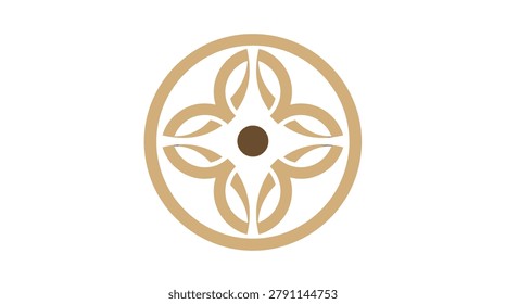 Intricate gold geometric pattern within a circle, featuring leaf-like motifs, suitable for luxury branding, wellness, jewelry, or spa identities.