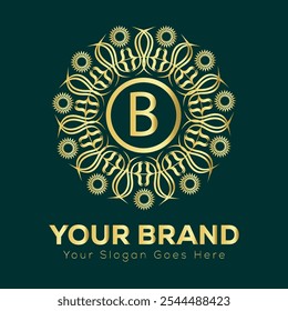 Intricate Gold Letter B Mandala Logo Design for Luxury Brand Identity and Elegant Business Branding
