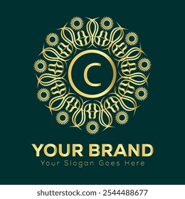 Intricate Gold Letter C Mandala Logo Design for Luxury Brand Identity and Elegant Business Branding