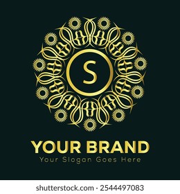 Intricate Gold Letter S Mandala Logo Design for Luxury Brand Identity and Elegant Business Branding