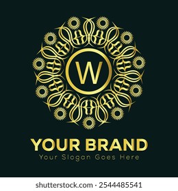 Intrincado diseño del logotipo de la letra W Mandala de oro para la identidad de marca de lujo y la marca de negocios elegante