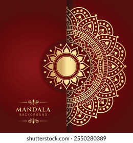 Intrincado design de padrão Mandala de ouro no fundo Maroon