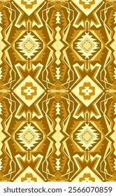 Intricate golden Aztec patterns for fabric, wallpaper, ethnic tribal patterns.