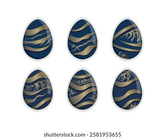 Intricate Golden Blue Decorated Eggs