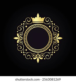 Intricate Golden Crown Frame Design with Ornamental Details on Black Background  
