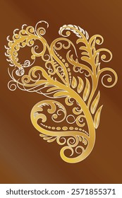 Intricate golden floral ornament with swirling patterns on a smooth brown gradient background, perfect for decorative and design projects.