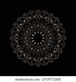 Patrón dorado intrincado del mandala en un diseño simétrico del fondo negro