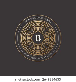 Intricate Golden Ornament Circle Frame With the Letter B Logo