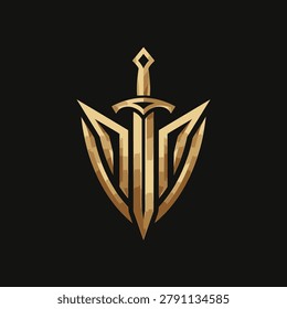 Intricate golden sword and shield emblem with a textured, crystalline finish. Great for fantasy gaming, e-sports teams, or heritage-inspired corporate branding.