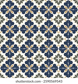 Intricate Golden Yellow and Green Floral Tile Seamless Pattern