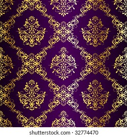 Intricate Gold-on-Purple seamless sari pattern (vector); a JPG version is also available