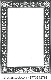 Intricate Gothic Border Frame, Antique Medieval Vector Ornament, Isolated Line Art