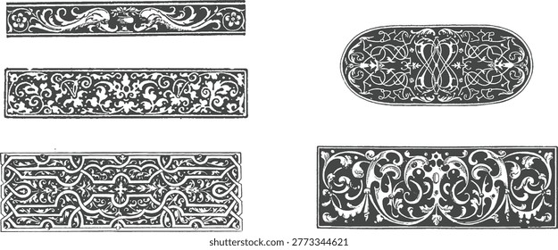 Intricate Gothic Border Frame, Antique Medieval Vector Ornament, Isolated Line Art