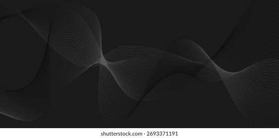 Intricate grayscale design features flowing, interwoven lines creating a smooth, rhythmic texture with a minimalist aesthetic ideal for modern backgrounds and elegant presentations