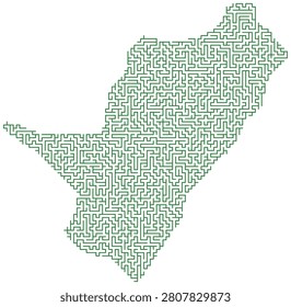 Intricate green maze on white background. Abstract graphic, complex puzzle, labyrinthine design for cognitive challenge.