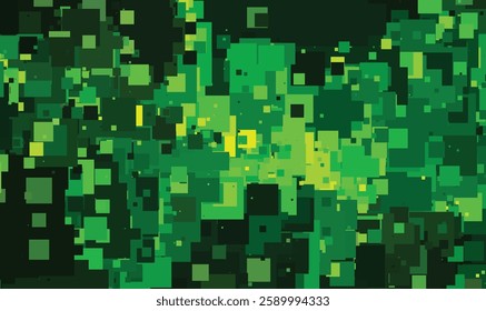 Intricate Green and Yellow Pixel Art Background with Geometric Blocks