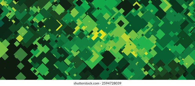 Intricate Green and Yellow Pixel Art Background with Geometric Blocks