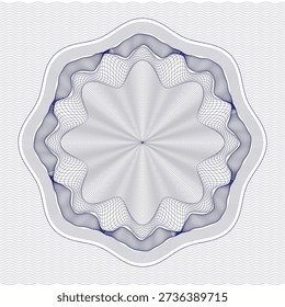 Intricate guilloche star rosette created from fine continuous curved lines forming a symmetrical radial pattern. The design features layered wave lines and detailed engraving inspired by banknote security printing, currency design, and Islamic geometric ornamentation. Suitable for certificates, official documents, luxury backgrounds, Ramadan and Eid designs, currency-style graphics, seals, diplomas, invitations, and premium decorative layouts.