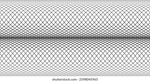  Intricate Halftone Wave Grid: Black and White Geometric Optical Illusion Pattern, Perspective Grid: A Study in Diminishing Points.