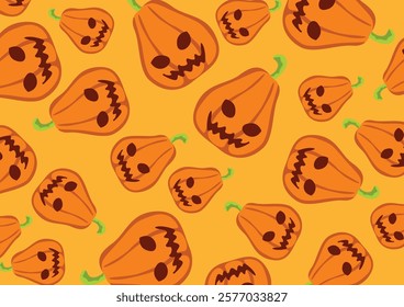 Intricate Halloween Pumpkin Head Pattern in a Calm Orange Color Palette