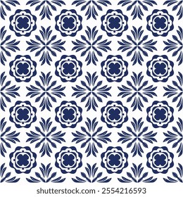 Intricate Hand Drawn Azulejos Ceramic Tiles Collection  Traditional Blue Floral  Geometric Patterns with Seamless Vectors for Timeless, Unique and Elegant Decorative Backgrounds.