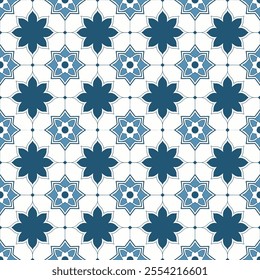 Intricate Hand Drawn Azulejos Ceramic Tiles Collection  Traditional Blue Floral  Geometric Patterns with Seamless Vectors for Timeless, Unique and Elegant Decorative Backgrounds.