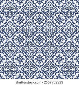 Intricate Hand Drawn Azulejos Ceramic Tiles Collection Traditional Blue Floral Geometric Patterns with Seamless Vectors for Timeless, Unique and Elegant Decorative Backgrounds.
