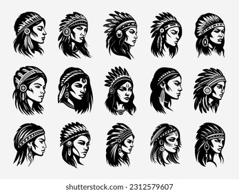 Intricate hand drawn illustration of a Native American Indian head, symbolizing wisdom, connection to nature, and spirituality