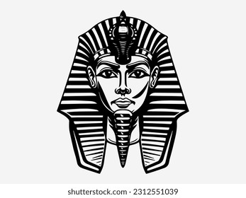 Intricate hand drawn illustration of a pharaoh, representing power, wisdom, and cultural richness, ideal for a distinctive logo design