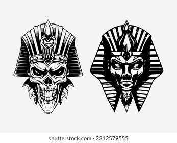 Intricate hand drawn illustration of a pharaoh, representing power, wisdom, and cultural richness, ideal for a distinctive logo design