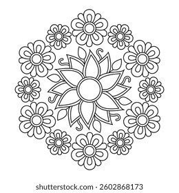 Intricate Hand Drawn Mandala Coloring Book Page