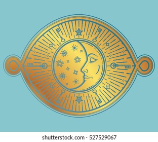 Intricate hand drawn ornate crescent moon with stars and clouds. Isolated Vector illustration.Tattoo art, astrology, spirituality, alchemy, magic symbol. Ethnic, mystic tribal element for your use.

