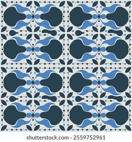 Intricate Hand-Drawn Azulejos Tiles Featuring Traditional Blue Floral Geometric Patterns in Seamless Vectors for Timeless, Elegant, and Unique Decorative Backgrounds.