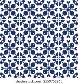 Intricate Hand-Drawn Azulejos Tiles Featuring Traditional Blue Floral Geometric Patterns in Seamless Vectors for Timeless, Elegant, and Unique Decorative Backgrounds.