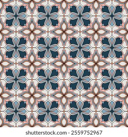 Intricate Hand-Drawn Azulejos Tiles Featuring Traditional Blue Floral Geometric Patterns in Seamless Vectors for Timeless, Elegant, and Unique Decorative Backgrounds.