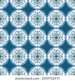 Intricate Hand-Drawn Azulejos Tiles Featuring Traditional Blue Floral Geometric Patterns in Seamless Vectors for Timeless, Elegant, and Unique Decorative Backgrounds.