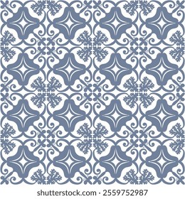 Intricate Hand-Drawn Azulejos Tiles Featuring Traditional Blue Floral Geometric Patterns in Seamless Vectors for Timeless, Elegant, and Unique Decorative Backgrounds.