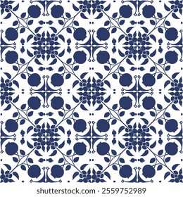 Intricate Hand-Drawn Azulejos Tiles Featuring Traditional Blue Floral Geometric Patterns in Seamless Vectors for Timeless, Elegant, and Unique Decorative Backgrounds.