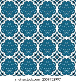 Intricate Hand-Drawn Azulejos Tiles Featuring Traditional Blue Floral Geometric Patterns in Seamless Vectors for Timeless, Elegant, and Unique Decorative Backgrounds.