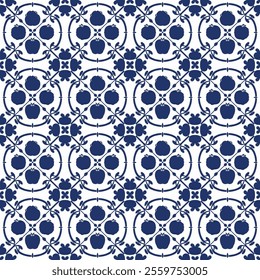 Intricate Hand-Drawn Azulejos Tiles Featuring Traditional Blue Floral Geometric Patterns in Seamless Vectors for Timeless, Elegant, and Unique Decorative Backgrounds.