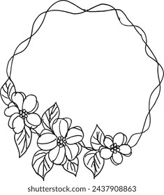 Intricate hand-drawn floral wreath on paper. Decorative elements and leaves add elegance. Vector illustration