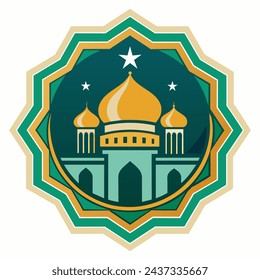 Intricate, harmonious vector artwork influenced by Islamic traditions, highlighting geometric patterns, clean white background, suitable for logo or badge designs
