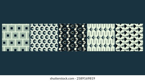 Intricate hexagonal grid geometric seamless pattern bundle—perfect for modern branding, packaging, stationary   and stylish fabric designs