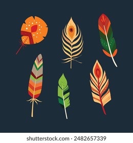 Intricate illustration of a decorative feather with elegant patterns. Ideal for boho designs, invitations, and art prints. High-quality vector file.

