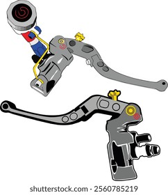 Intricate illustration of motorcycle brake levers, highlighting precision engineering and modern design. Ideal for automotive and mechanical design enthusiasts