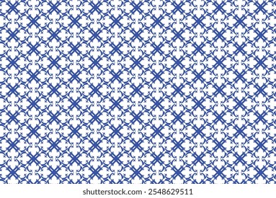 Intricate indigo latticework dances across a creamy canvas, a mesmerizing echo of Moroccan tile designs. Blue color geometrical seamless pattern.