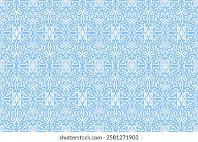 Intricate Islamic geometric pattern in a classic blue and white color scheme, evoking a sense of tradition and spirituality. Perfect for Islamic art projects, interior design, and textiles